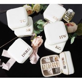 Customizable Leather Jewelry Box with Mirror, Travel Jewelry Case, Organizer for Women and Girls, Small White Box