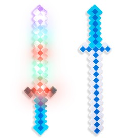 Fun Central 2 Pack LED 24" Light Up Blue Pixel 8-Bit Toy Sword for Kids