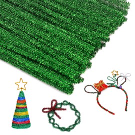 100 Pieces Pipe Cleaners Chenille Stem, Glitter Green Craft Pipe Cleaners,DIY Craft,Fuzzy Sticks Pipe Cleaners Bulk for Creative Handmade DIY Art Craft and Crafts Project Decoration Supplie
