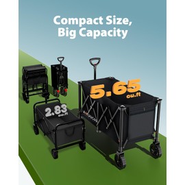 AMADA HOMEFURNISHING Wagons Carts Foldable, Collapsible Wagon with 360° Rotating Wheels and Side Pocket, Large Capacity 350LBS Foldable Wagon Cart for Shopping, Garden, Camping,Sports and Outdoor Use