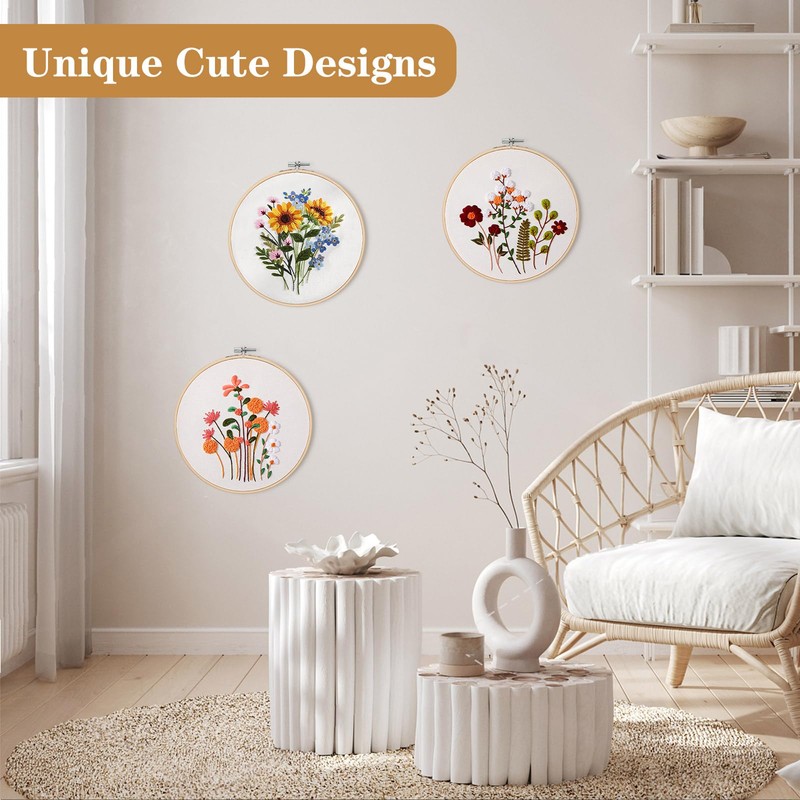 Kldgris Embroidery Kit for Beginners, Floral Pattern Plant Embroidery Kit