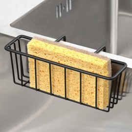 Damita Kitchen Sponge Holder Sink Caddy Brush Dish Sponge Holder Brush Dishwashing Liquid Drainer Rack Black, Small (5.8" x 1.8" x 2.3")