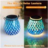 Starsoul Solar Lanterns Outdoor Waterproof, Elegant Blue Glass Mosaic Solar