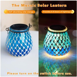 Starsoul Solar Lanterns Outdoor Waterproof, Elegant Blue Glass Mosaic Solar Lantern, Solar Hanging Lights Outside Patio Porch Yard Decor