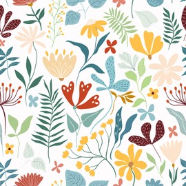 WESTICK Floral Peel and Stick Wallpaper Colorful Boho Floral Contact Paper 17.5"x100" Modern Wildflower Mural Self Adhesive Removable Botanical Wallpaper for Bathroom Bedroom Nursery Cabinet Furniture