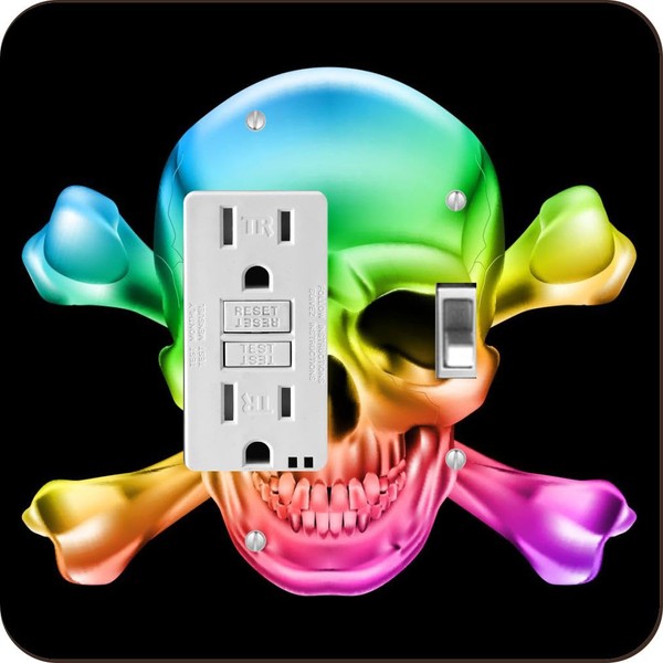 Rainbow Metallic Skull and Crossbone -Light Switch Plate Cover -