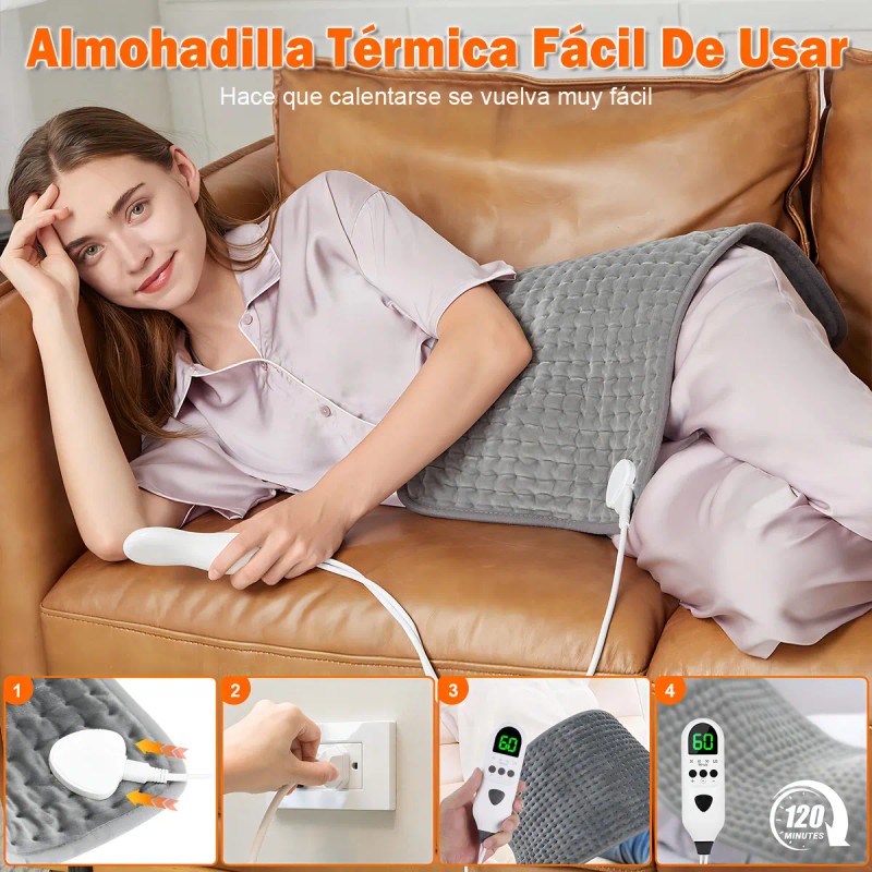 Almohadilla Térmica Eléctrica Cojín 9 Niveles Temperatura Color Gris 60*30cm