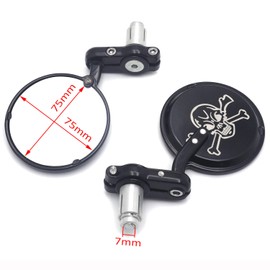 HTTMT- Skull Round Rearview Mirrors 25mm 1" Bar End Compatible with Motorcycle Chopper Cafe Racer