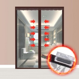 Magnetic Windproof Thermal Vinyl Curtain & Draft Blocker - Red Brown Small