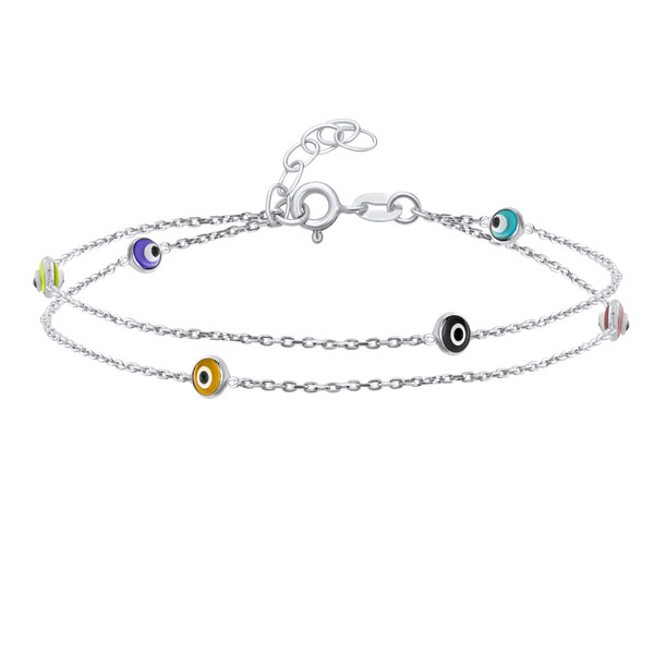 Bling Jewelry Protective Amulet Minimalist Delicate Double Row Aqua Blue