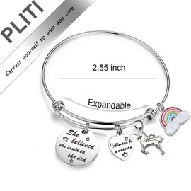 PLITI She Believed She Could So She Did Bracelet Always Be A Unicorn Charm Cuff Bangle Inspirational Jewelry Gift (silver)