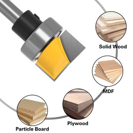 Wolfride Cleaning Bottom Router Bit, Carbide Blade Trimmer Bit, 0.25 inch (6.35 mm) Shank, Groove Bit, For Carpentry and Carving, Electric Tools