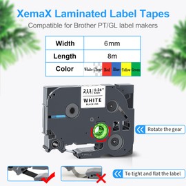 6 x XemaX Compatible Label Tape Replacement for Brother P-touch Tapes TZe-211 TZe-111 TZe-411 TZe-511 TZe-611 TZe-711 6 mm Label Tape for Brother P-Touch H105 1010 H100R H110 H101C H100LB H200 D400