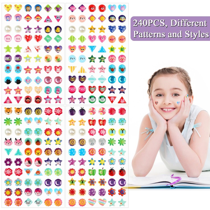 240 Piece Earrings 3D Gems Sticker Girls Sticker Earrings Self-Adhesive