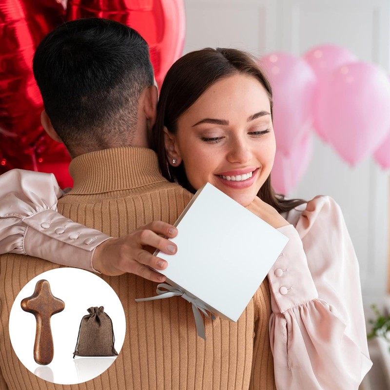 HUSOUE Wooden Cross, 2PCS Mini Olive Wood Holding Cross Comfort