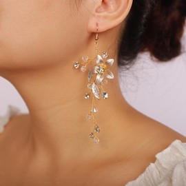 Denifery Flower Earrings for Women Leaf Dangle Earrings Pearl Earrings Wedding Prom Party (Gold5)