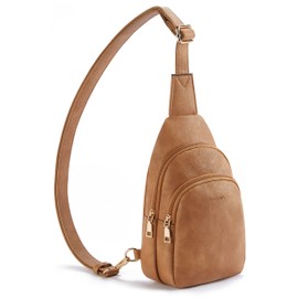 Telena Sling Bag for Women Leather Fanny Pack Crossboday Bags Sling Backpack for Women Camel Brown