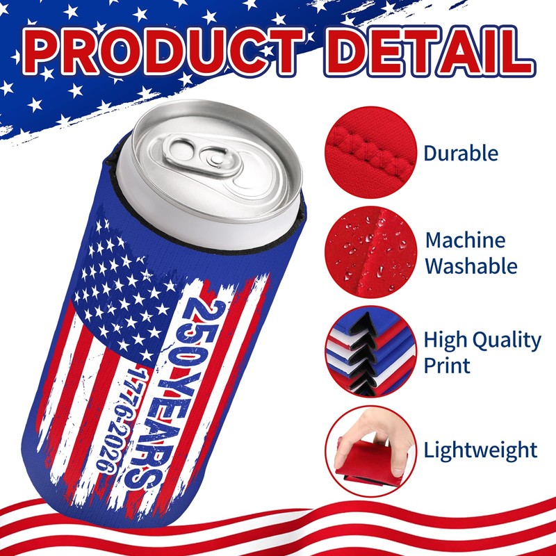 12 Pcs 4th of July 250th Anniversary USA Flag Can