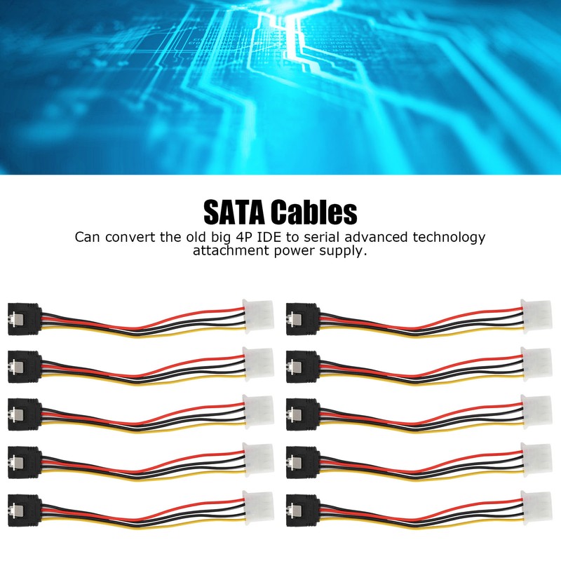 10 Pcs SATA Cables Big 4Pin to 15Pin IDESATA Power