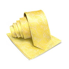 Vittorio Farina Woven Paisley Necktie & Pocket Square - Matching Mens Ties Set - Men's Fashion Accessories for Any Occasion (Yellow)