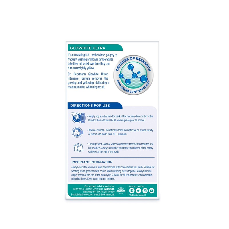 Dr Beckmann Glowhite Ultra Fabric Whitener (4 x 40g Sachets)