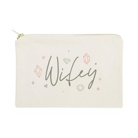 The Cotton & Canvas Co. Wifey with Gems Wedding Cosmetic Bag, Bridal Party Gift and Travel Make Up Pouch