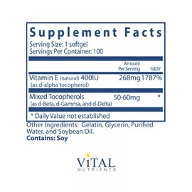 Vital Nutrients - Vitamin E 400 (with Mixed Tocopherols) - Potent Antioxidant...