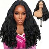 Yaki Curly V Part Wigs Black Loose Wave Wig with