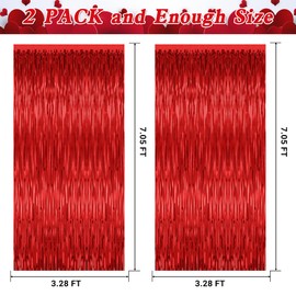 2 Pack Red Tinsel Backdrop, 3.28 FT x 7.05 FT Red Fringe Curtains, Red Backdrop Foil Curtains Party Streamer Backdrop Curtains, Wedding Photo Backdrop Red Party Decorations for Wedding Anniversaries