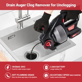 Electric Drain Auger, 25FT Plumbing Snakes, Snake Drain Clog Remover for Unclogging Toilet, Sewer, Bathroom, Sink Drain Pipes