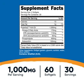 Nutricost Krill Oil 1000mg, 60 Softgels - Omega-3 EPA-DHA Krill Oil Supplement, with Superbakrill
