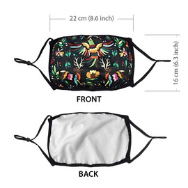 WIRESTER Unisex Cloth Face Mask with Adjustable Ear Loops, 2 Layer Fabric Face Cover Fashionable Design - Otomi Pattern Black
