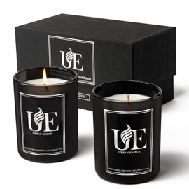 Urban Ember Aromatherapy Candle Gift Set | 2 Pack 8oz Soy Wax Candles, Long-Lasting for Home | Perfect Birthday & Holiday Gift for Him (Pack of 2, Amber Wood/Wood & Leather)