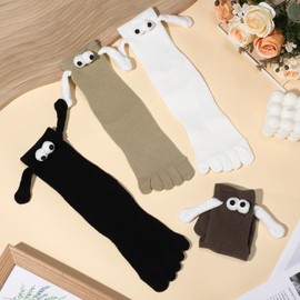 CASLON 4 Pair Novelty Funny Magnetic Toe Socks for Men Women Magnetic Holding Hands Five Finger Socks for Couples Friends Teens Gift