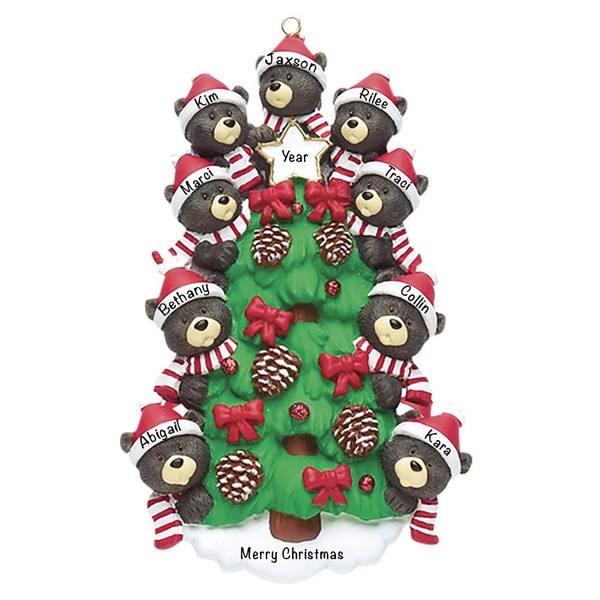 HolidayTraditions Black Bear Tree Family of 9 Personalized Ornament -