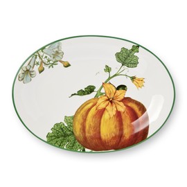 Harvest Fields 14” x 10” Ceramic Oval Platter – Elegant Farmhouse Serving Dish with Autumn Pumpkin Design – Perfect for Thanksgiving, Holiday Feasts & Entertaining – Microwave & Dishwasher Safe