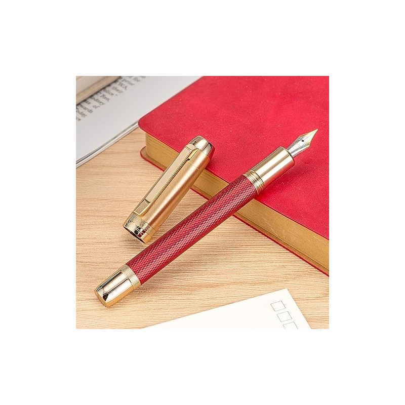 Jinhao 92 Pluma estilográfica roja punta media, metal sólido con