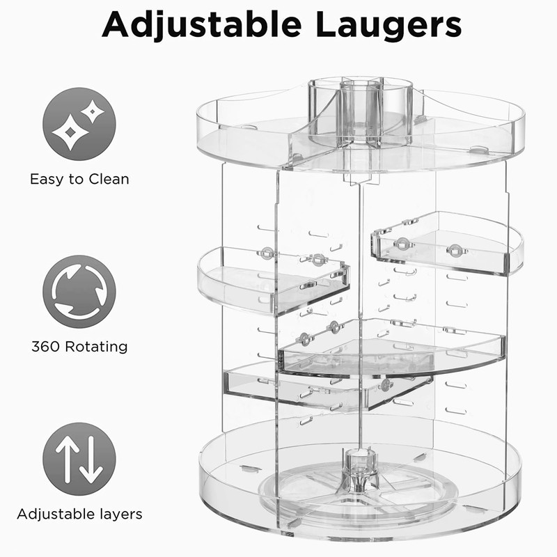 HBlife 360 Rotating Makeup Organizer Plus Size Adjustable Carousel Large