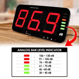 Decibel Meter Sound Level Meter with Data Logging, 13" Large LCD Display Wall Mounted Noise Meter for Classroom w/ 16.4ft Corded Sensor & Alarm Output for Studio Decibel Noise Measuring and Recording