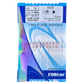 PRO FILSTAR Red Fishing Hook Set with Leader Pack of 10, Size 14, Mono Fishing Line 50 cm, DIA 0.12 mm - Tench & White Fish Tied Hooks - Fishing Hook - Leader Line - Monofilament Leaders - Sport Set