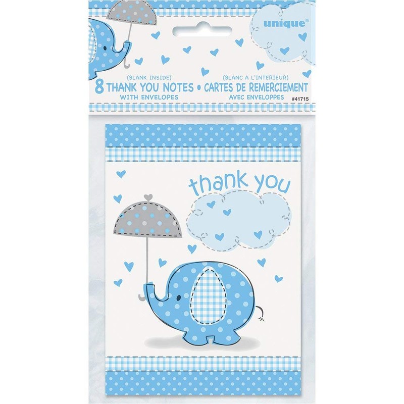 Unique Baby Elephant Thank You Cards, 5.5" x 4", Blue