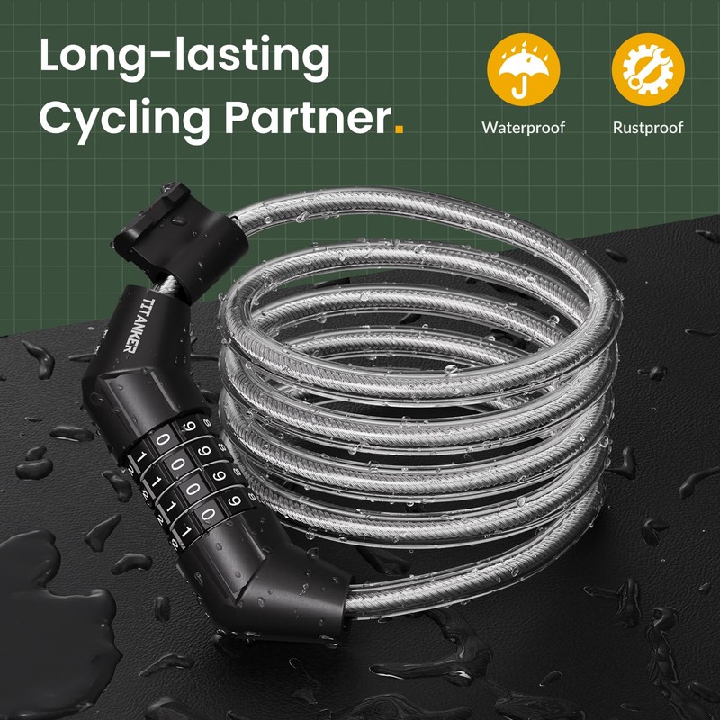 Titanker Bike Lock Cable, 4 Feet Bike Cable Lock Basic
