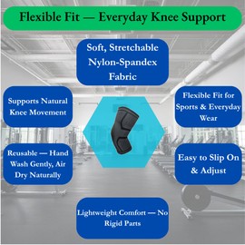 Bargain Wells Black Knee Support Brace Sleeve — Sports & Everyday Compression Wrap — Nylon Spandex — 3 Sizes M L XL (1, Black & Grey, Large)