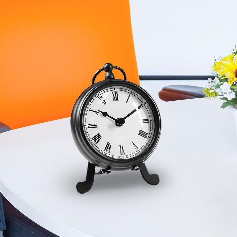 BESTIME AM-07 black metal desk clock, small and exquisite, white