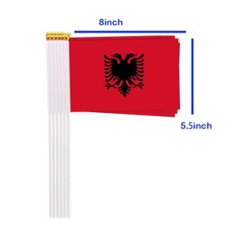 25 Packs Small Albania Flags on Handheld Stick，Miniature Albanian Flag for Outside,4x6 Inch Mini Hand Held Banner with Golden Topper,Patriotic Decorations