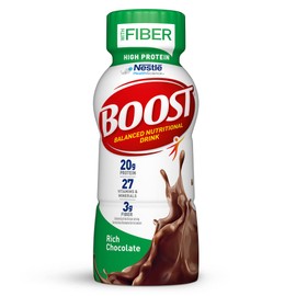 BOOST BOOST High Protein with Fiber Ready to Drink Complete Nutritional Drink, Rich Chocolate, 8 fl oz Bottle, 24 Pack