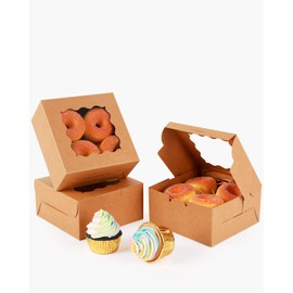 Gcardist Brown Bakery Box with Window 15Pcs 15.2x15.2x7.6cm Brown Cookie Boxes Pastry Box for Wedding Favor Birthday ＆ Party(6 * 6 * 3inch)