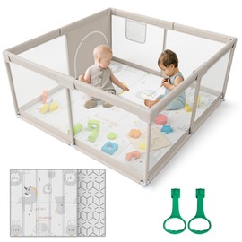 ZEEBABA Baby Playpen with Mat, 47x47inch Playpen for Babies and Toddlers, Small Baby Play Pens, Play Yard for Infants with 47" Play Mat, Playard with Gate