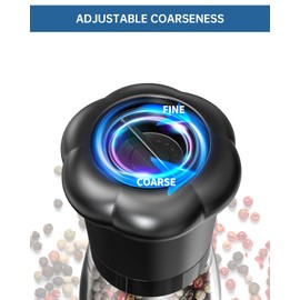 CIRCLE JOY Premium Manual Salt and Pepper Grinder Set, Refillable Salt and Pepper Shakers with Ceramic Blades, Adjustable Coarseness and BPA-free 180ml Glass Container, Tall Black White