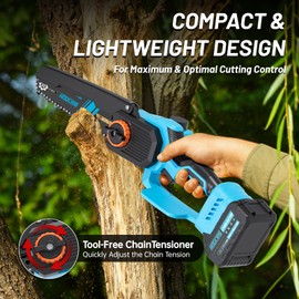 Mini Chainsaw 8-inch, Cordless Chain-saw Tool Set, Brushless Chainsaw with 1x 4.0Ah Batteries, Handheld Electric Power Chain Saw with Oiler, Safety Lock for Tree Trimming,Wood Cutting